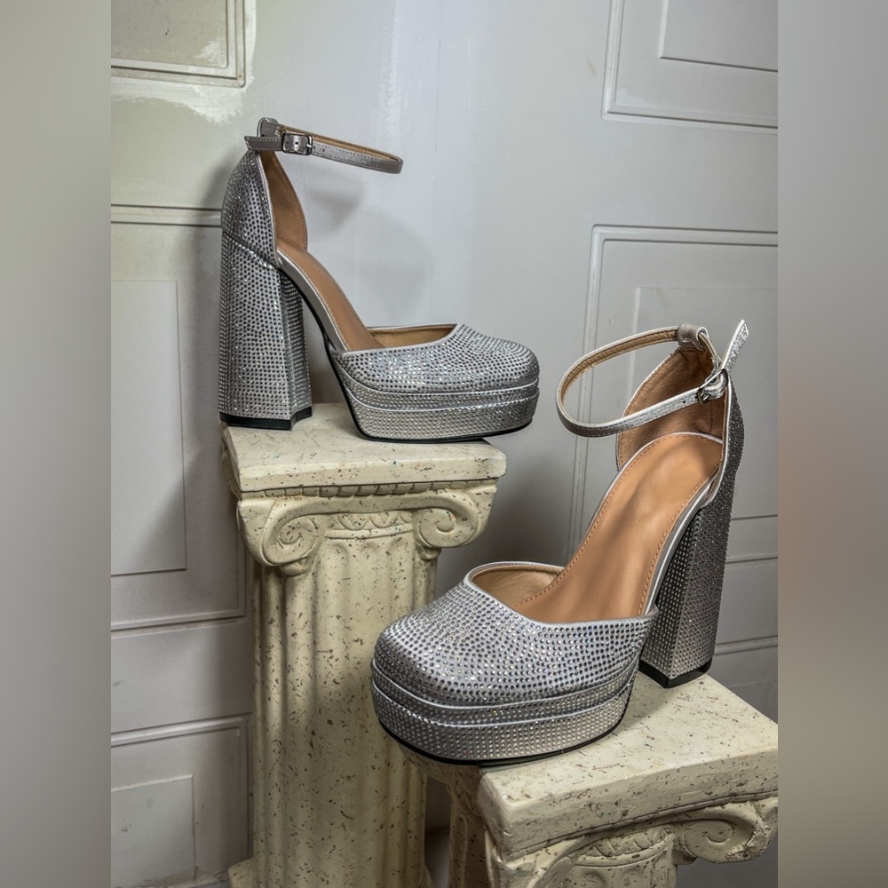 Silver platform heels